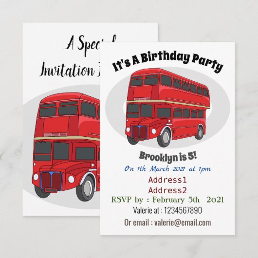 Abbildung des Cartoon von Doppeldeckern Einladung (Vorne/Hinten)