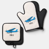 Abbildung des Cartoon von Festflugzeugen Ofenhandschuh & Topflappen-Set (Vorderseite/Rückseite)