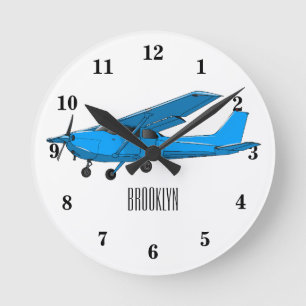 Abbildung des Cartoon von Festflugzeugen Runde Wanduhr
