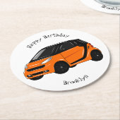 Abbildung des Cartoon von Kleinwagen Runder Pappuntersetzer (Angewinkelt)