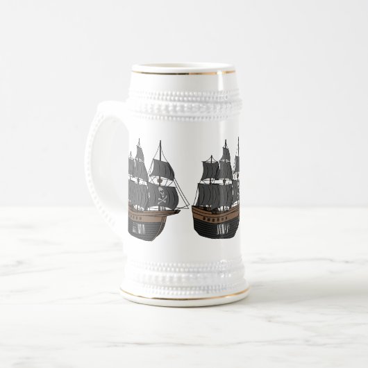 Abbildung des Cartoon von Piratenschiffen Bierglas (Vorderseite Links)
