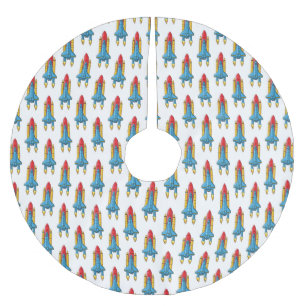 Abbildung des Cartoon von Raketenschiffen Polyester Weihnachtsbaumdecke
