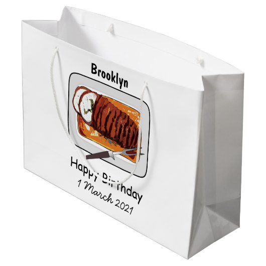 Abbildung des Cartoon von Roasttruthühnern Große Geschenktüte (Rückseite Schrägansicht)