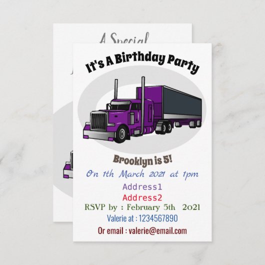 Abbildung des Cartoon von Sattelanhängern Einladung (Vorne/Hinten)