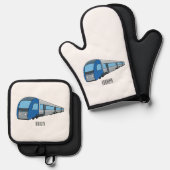 Abbildung des elektrischen Cartoon Ofenhandschuh & Topflappen-Set (Vorderseite/Rückseite)