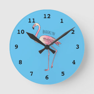 Abbildung des Flamingo-Vogel-Cartoon Runde Wanduhr