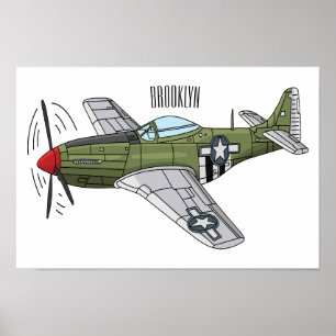 Abbildung des militärischen Flugzeug Cartoon Poster