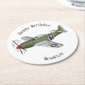 Abbildung des militärischen Flugzeug Cartoon Runder Pappuntersetzer (Angewinkelt)