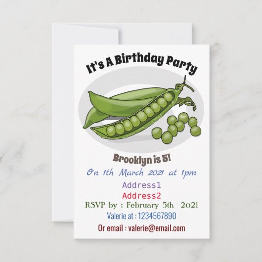 Abbildung des Pea-Cartoon Einladung (Vorderseite)