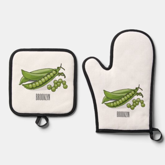 Abbildung des Pea-Cartoon Ofenhandschuh & Topflappen-Set (Vorderseite)