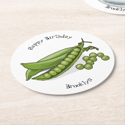 Abbildung des Pea-Cartoon Runder Pappuntersetzer (Angewinkelt)