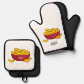 Abbildung des Potato-Chip-Cartoon Ofenhandschuh & Topflappen-Set (Vorderseite/Rückseite)
