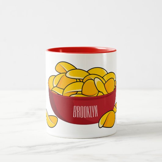 Abbildung des Potato-Chip-Cartoon Zweifarbige Tasse (Mittel)