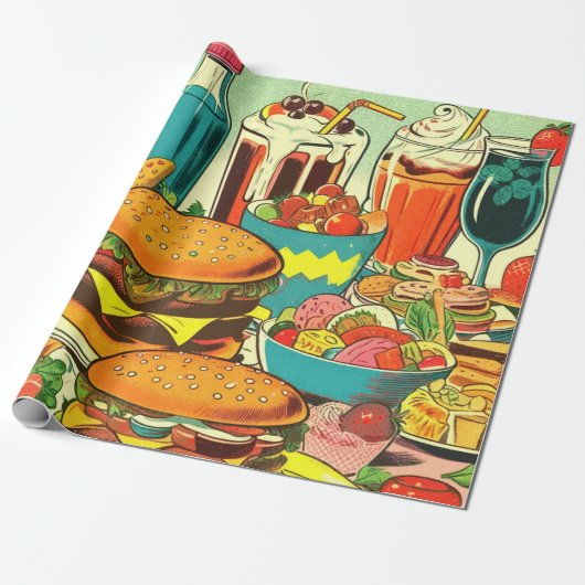 Abbildung des Retro Food Comic Geschenkpapier (Ungerollt)