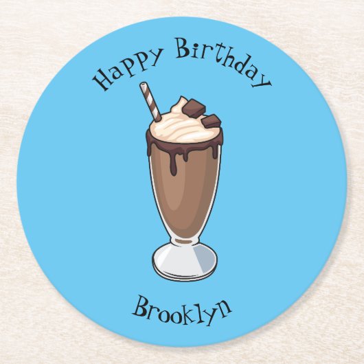 Abbildung des Schokoladenmilch-Cartoon Runder Pappuntersetzer (Vorderseite)