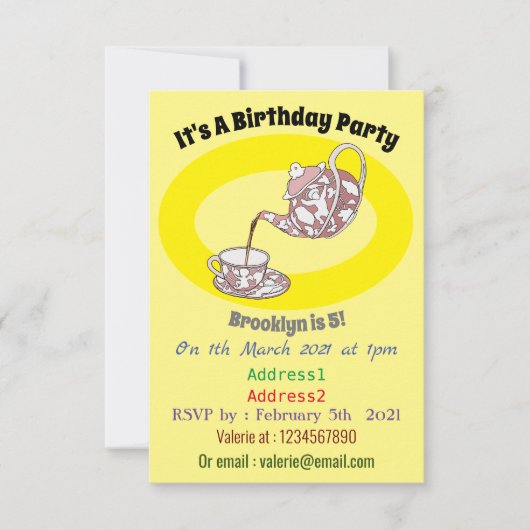 Abbildung des Teacup-Set-Cartoon Einladung (Vorderseite)