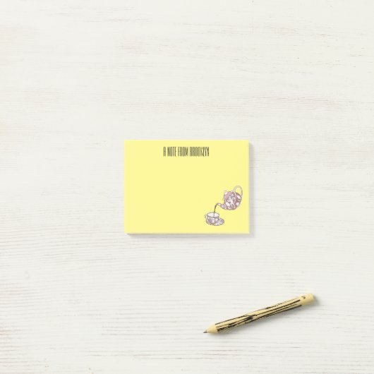 Abbildung des Teacup-Set-Cartoon Post-it Klebezettel (Auf Schreibtisch)