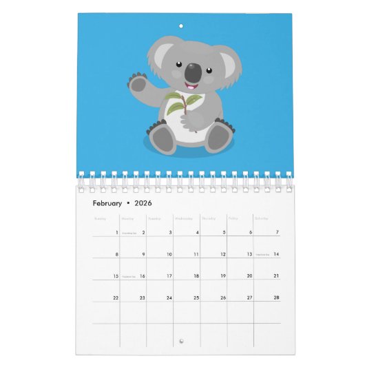 Abbildung des tierischen Cartoon Kalender (Feb 2026)