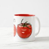 Abbildung des Tomaten-Cartoon Zweifarbige Tasse (VorderseiteRechts)
