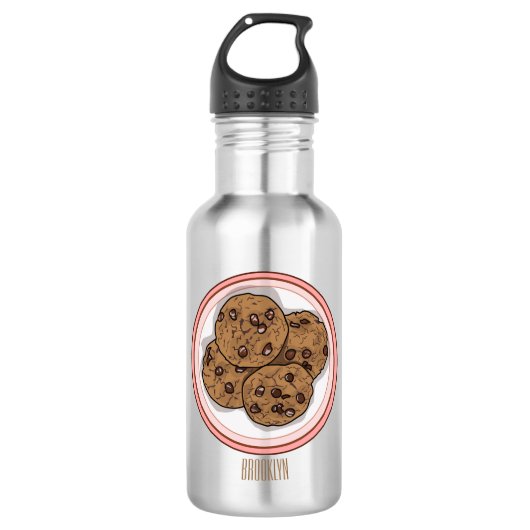 Abbildung eines Chocolate Chip Cookie Cartoon Edelstahlflasche (Vorderseite)