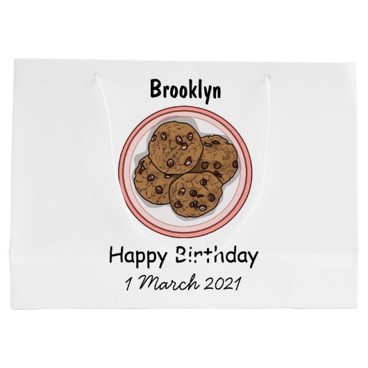 Abbildung eines Chocolate Chip Cookie Cartoon Große Geschenktüte (Rückseite)