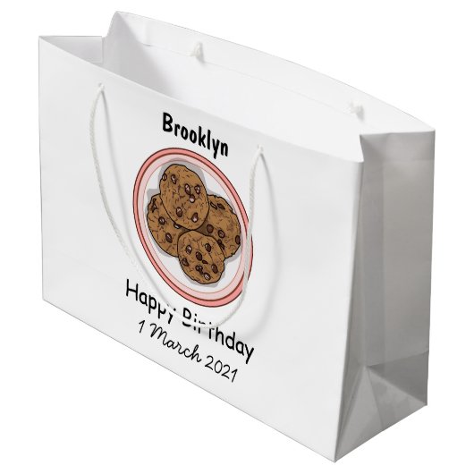 Abbildung eines Chocolate Chip Cookie Cartoon Große Geschenktüte (Rückseite Schrägansicht)