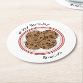Abbildung eines Chocolate Chip Cookie Cartoon Runder Pappuntersetzer (Angewinkelt)