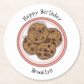 Abbildung eines Chocolate Chip Cookie Cartoon Runder Pappuntersetzer (Vorderseite)