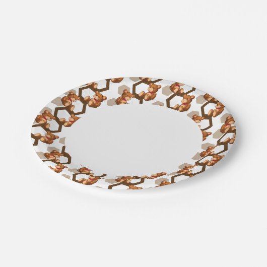 Abbildung eines Teddybären auf Weiß Pappteller (Schrägansicht)