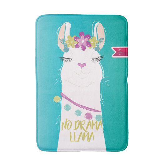 Abbildung Kein Drama Llama mit Monogramm Badematte (Vorderseite Vertikal)