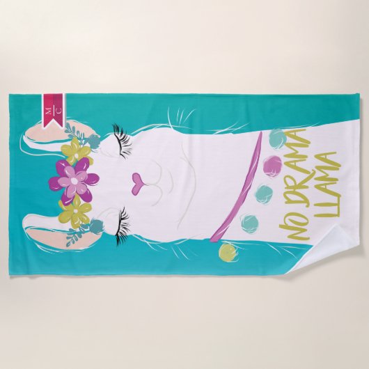 Abbildung Kein Drama Llama mit Monogramm Strandtuch (Vorderseite)