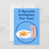 Abbildung niedlicher Speck und Cartoon von Eiern Einladung (Rückseite)