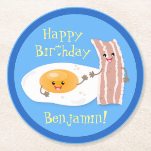 Abbildung niedlicher Speck und Cartoon von Eiern Runder Pappuntersetzer