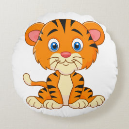 Abbildung niedlicher Tiger in tierischer Cartoon Rundes Kissen