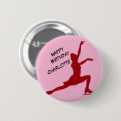 Abbildung Skaten Geburtstag Rosa / Rotes Papier Button (Vorne & Hinten)