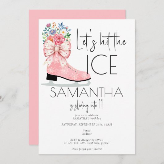 Abbildung Skaten Pink Bow Tee Tween Party Einladung (Vorne/Hinten)