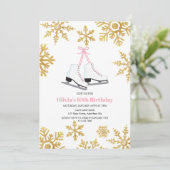 Abbildung Skaten Pink Gold Snowflake Geburtstag Einladung (Stehend Vorderseite)