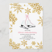 Abbildung Skaten Pink Gold Snowflake Geburtstag Einladung (Vorne/Hinten)