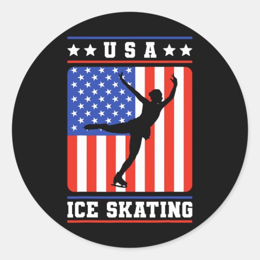 Abbildung Skater Usa Ice Skaten Runder Aufkleber (Vorderseite)