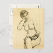 Abbildung zeichn: Frau beim Lesen Postkarte (Vorne/Hinten)