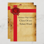 ABBILDUNGSPARCHMENT, Monogramm des Siegels Red Wax Einladung (Vorne/Hinten)