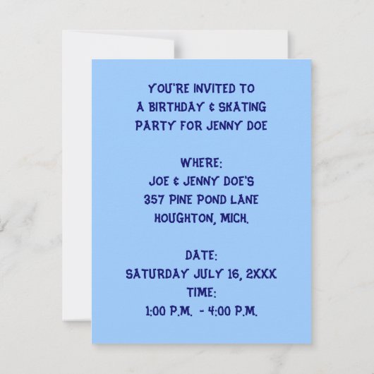 ABBIRTHTAG ODER SKATEN-PARTY EINLADUNG (Rückseite)