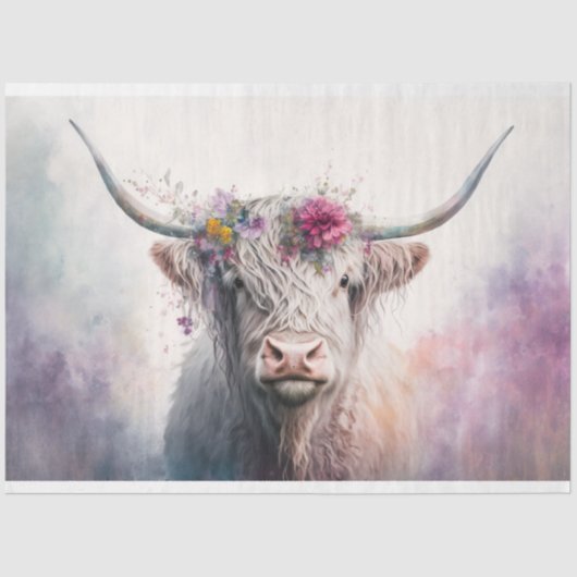 "Abby" Highland Cow mit Pastel Crown 30x20 Seidenpapier (Vorderseite)