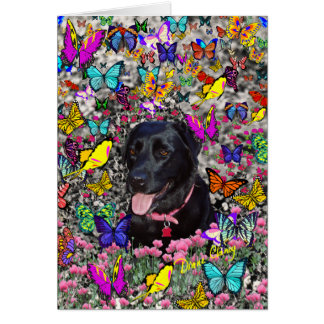 Abby in Butterflies Card - Black Labrador
