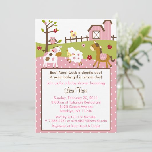 Abby's Farm Animal Baby Shower Einladungen (Stehend Vorderseite)