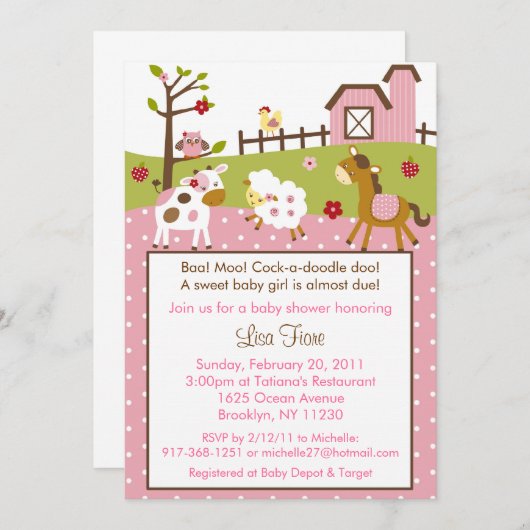 Abby's Farm Animal Baby Shower Einladungen (Vorne/Hinten)
