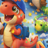 ABC-Abenteuer-Wallpaper, süßer Dinosaurier und Eul Tapete (Naht)
