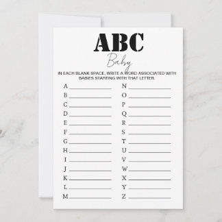 ABC Alphabet Baby Showgame - B/W Einladung