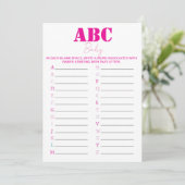 ABC Alphabet Baby Showgame - Pink Einladung (Stehend Vorderseite)