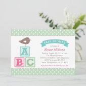 ABC Alphabet blockiert Mint Green Baby Dusche Einladung (Stehend Vorderseite)